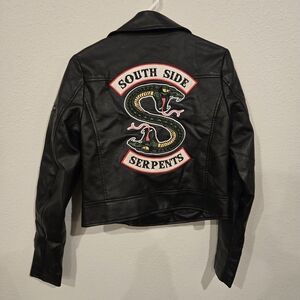 Black Leather Jacket with Embroidered Design